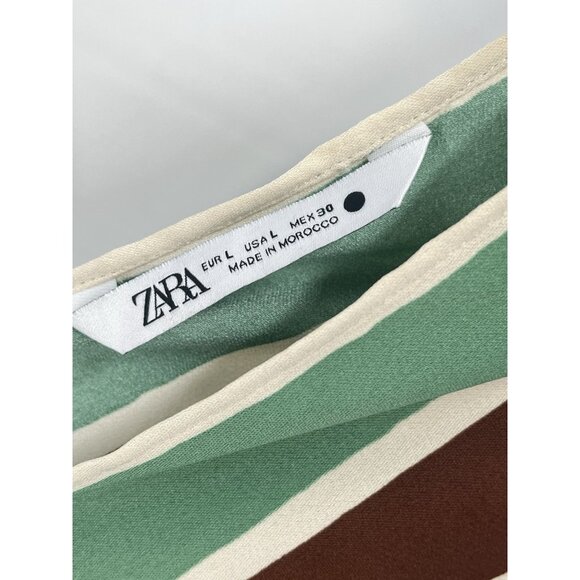 Zara Retro Geometric Print Poncho Top Dolman Sleeve Green Brown Sz Large - Picture 3 of 5